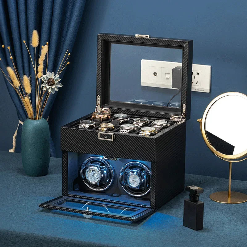 Watch Winders for Mechanical Watches Automatic Rotator Holder Double Layer Black Cabinet Storage Box Display Box Quiet No Noise
