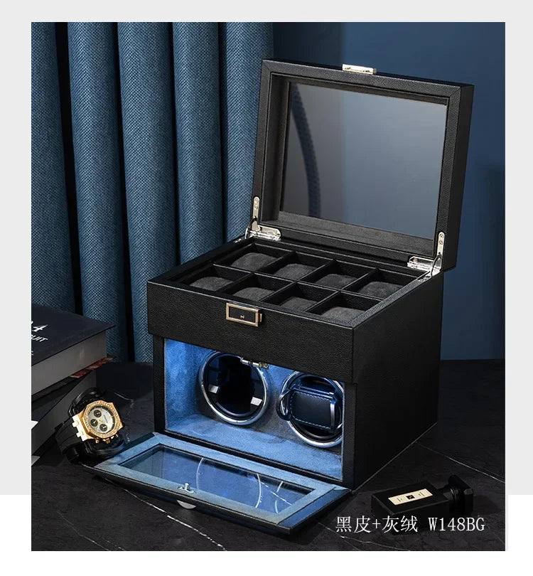Watch Winders for Mechanical Watches Automatic Rotator Holder Double Layer Black Cabinet Storage Box Display Box Quiet No Noise