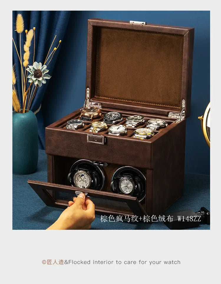 Watch Winders for Mechanical Watches Automatic Rotator Holder Double Layer Black Cabinet Storage Box Display Box Quiet No Noise