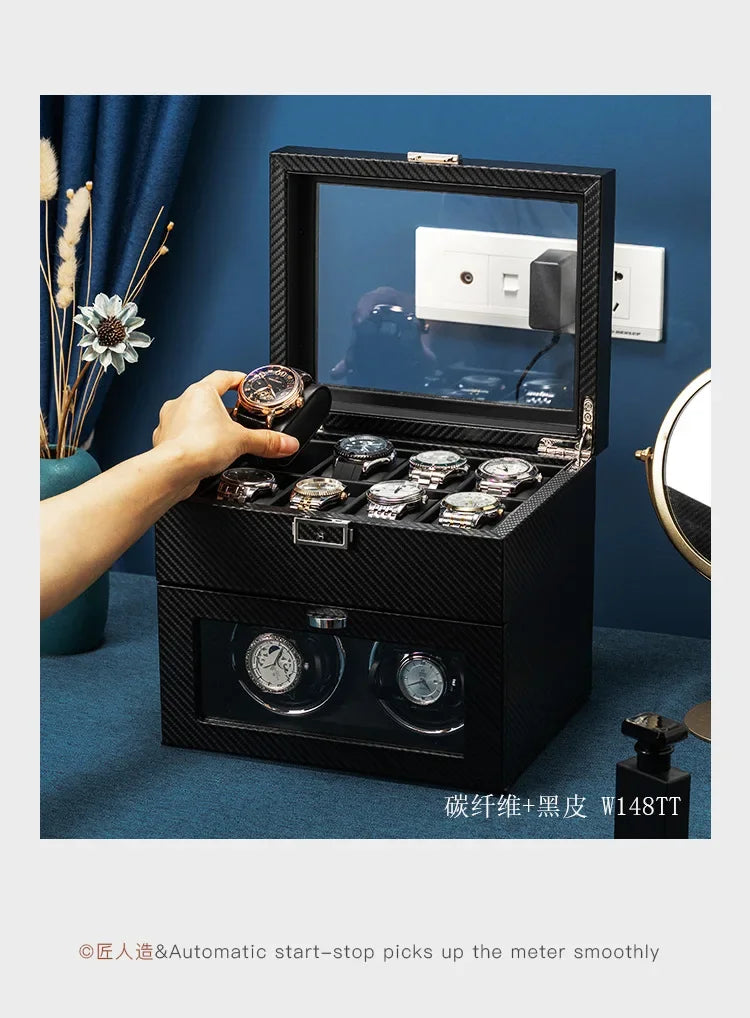 Watch Winders for Mechanical Watches Automatic Rotator Holder Double Layer Black Cabinet Storage Box Display Box Quiet No Noise