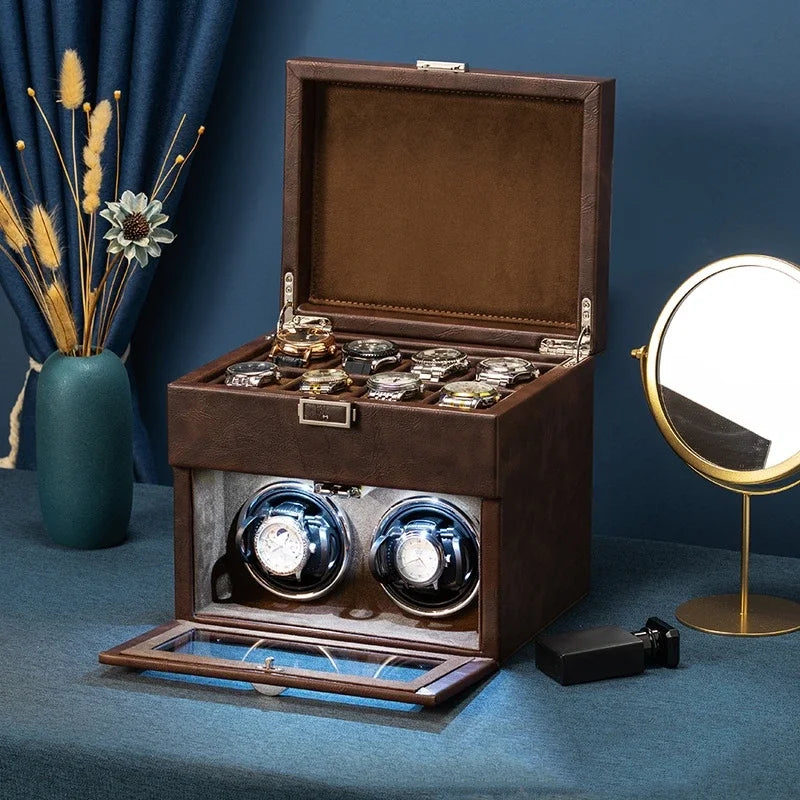Watch Winders for Mechanical Watches Automatic Rotator Holder Double Layer Black Cabinet Storage Box Display Box Quiet No Noise
