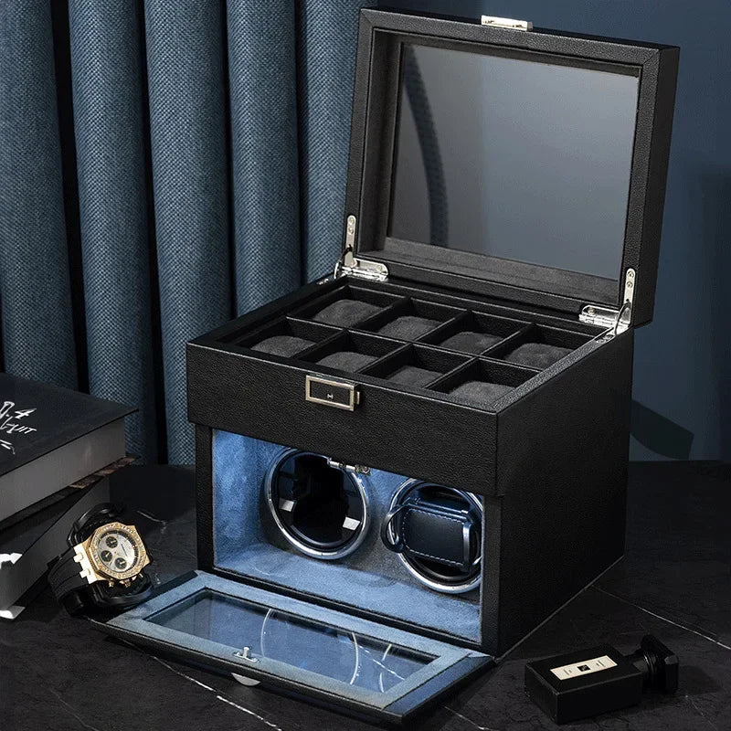 Watch Winders for Mechanical Watches Automatic Rotator Holder Double Layer Black Cabinet Storage Box Display Box Quiet No Noise