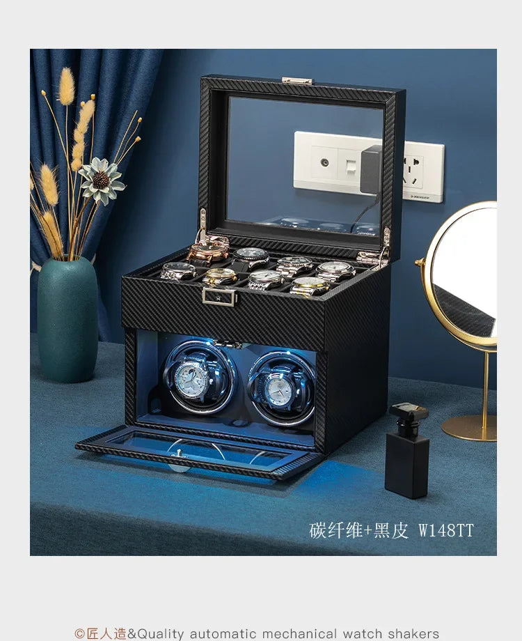 Watch Winders for Mechanical Watches Automatic Rotator Holder Double Layer Black Cabinet Storage Box Display Box Quiet No Noise