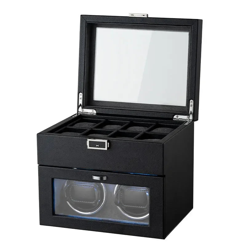 Watch Winders for Mechanical Watches Automatic Rotator Holder Double Layer Black Cabinet Storage Box Display Box Quiet No Noise
