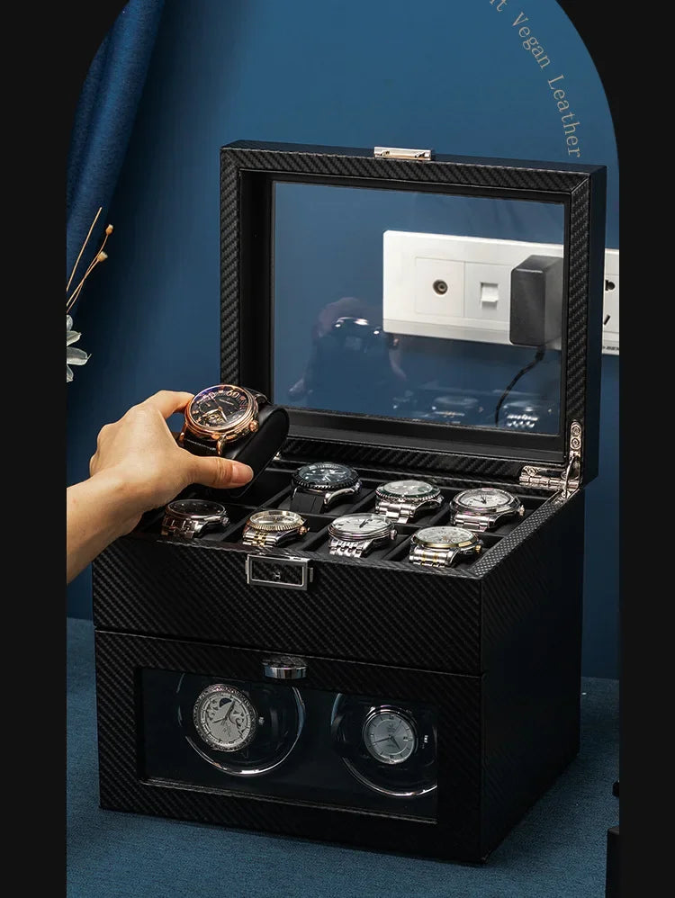 Watch Winders for Mechanical Watches Automatic Rotator Holder Double Layer Black Cabinet Storage Box Display Box Quiet No Noise