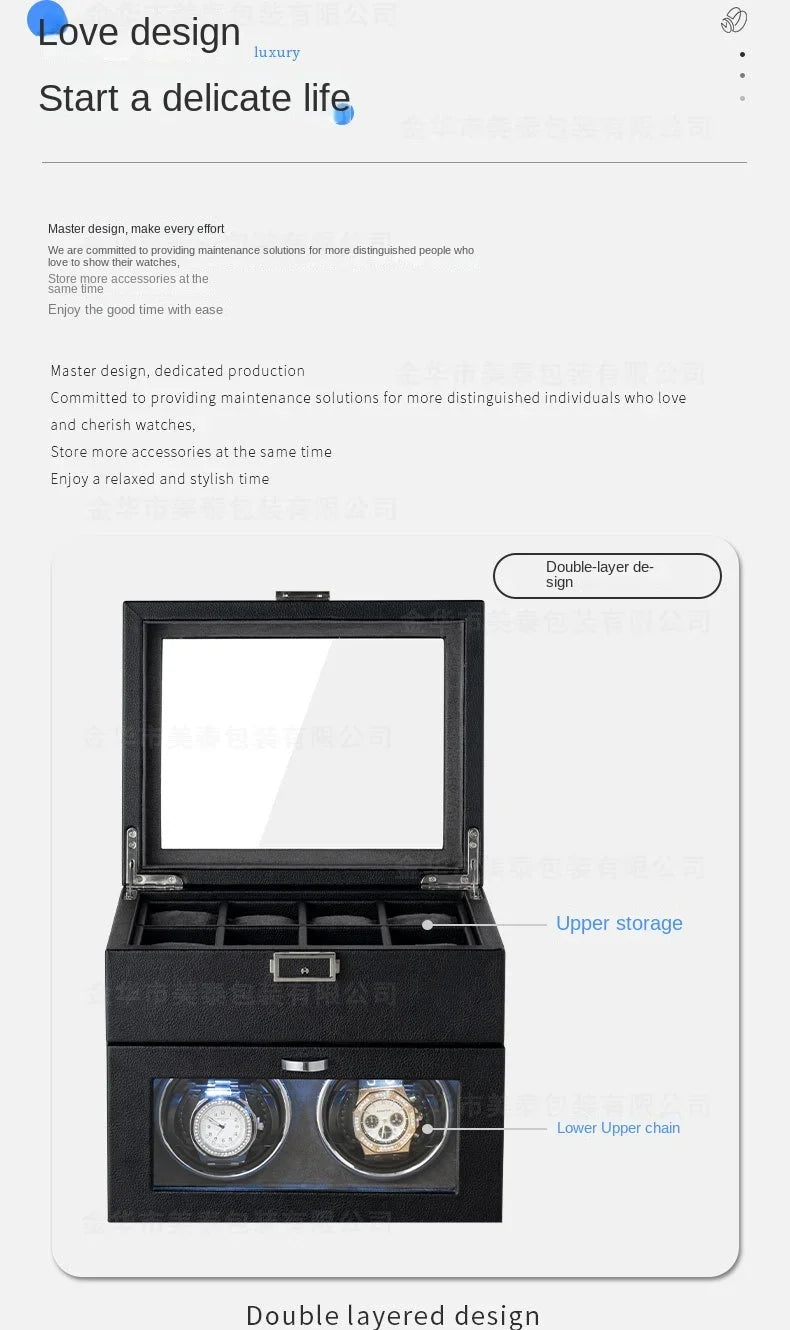 Watch Winders for Mechanical Watches Automatic Rotator Holder Double Layer Black Cabinet Storage Box Display Box Quiet No Noise