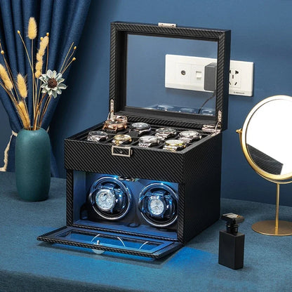 Watch Winders for Mechanical Watches Automatic Rotator Holder  Double Layer Black Cabinet Storage Box Display Box Quiet No Noise