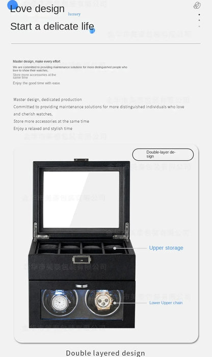 Watch Winders for Mechanical Watches Automatic Rotator Holder  Double Layer Black Cabinet Storage Box Display Box Quiet No Noise